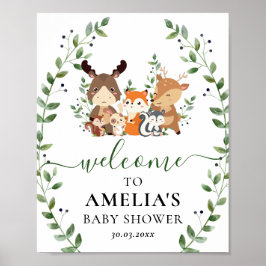 Chic Woodland Grünpflanzen Tiere Baby Dusche Willk Poster
