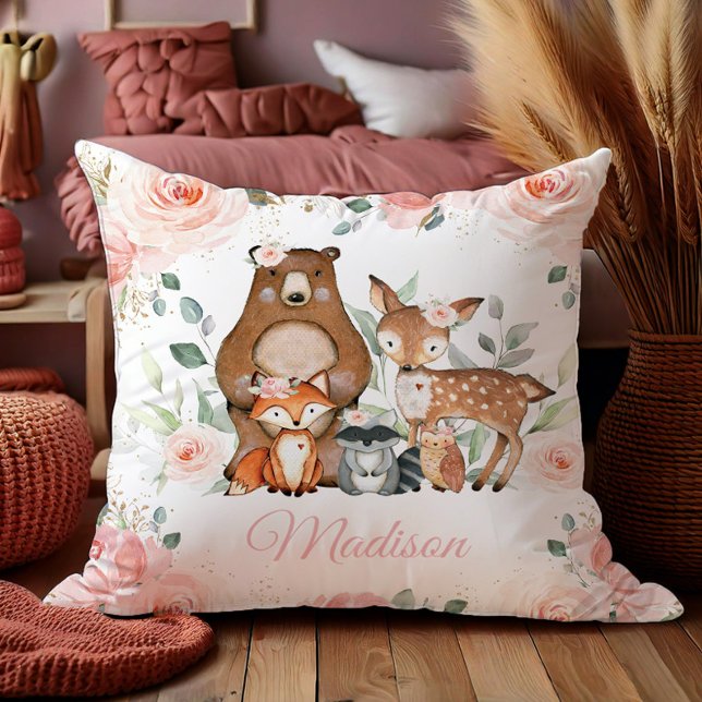 Chic Woodland Tiere Rosa Kinderzimmer Kissen (Von Creator hochgeladen)