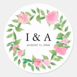 Chic Wreath mit Monogramm und Hochzeitdatum Runder Aufkleber