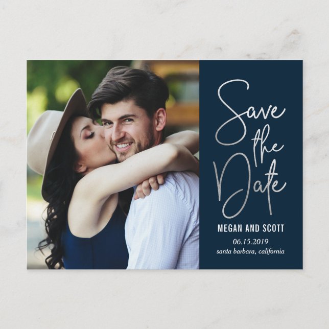 Chic Writing EDITABLE FARBE Save the Date Postcard Ankündigungspostkarte (Vorderseite)