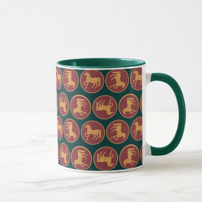 Chic Year of the Horse Ringer Tasse, Dunkelgrün Tasse (Rechts)