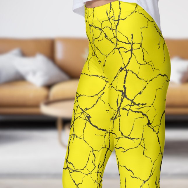 Chic Yellow and Black Fracture Pattern Leggings (Chic Yellow and Black Fracture Pattern Leggings)