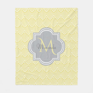 Chic Yellow Art Deco Scallops Grau Monogramm Name Fleecedecke