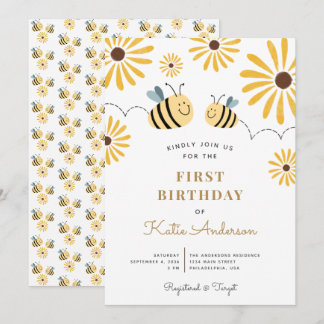 Chic Yellow Bee and Sunflower Erstgeburt Einladung
