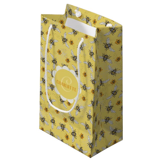 Chic Yellow Bees and Blume Summer Kleine Geschenktüte (Vorderseite Schrägansicht)