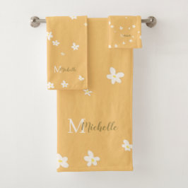 Chic Yellow Farmhouse Sweet Daisies Girly Monogram Badhandtuch Set