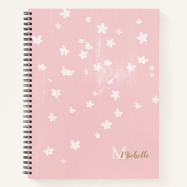 Chic Yellow Farmhouse Sweet Daisies Monogram Hinwe Notizbuch (Vorderseite)