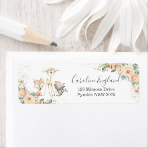 Chic Yellow Floral Woodland Tiere Rücksendeadresse