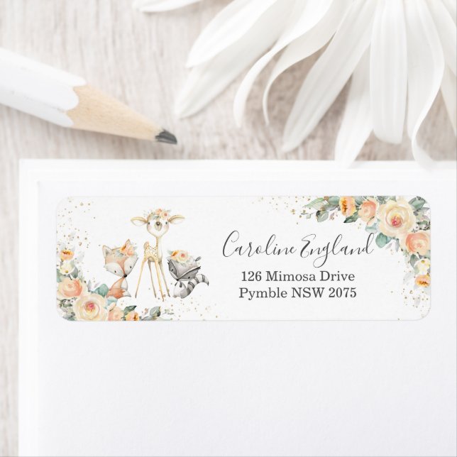 Chic Yellow Floral Woodland Tiere Rücksendeadresse (Insitu)