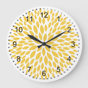 Chic Yellow Flowers Große Wanduhr
