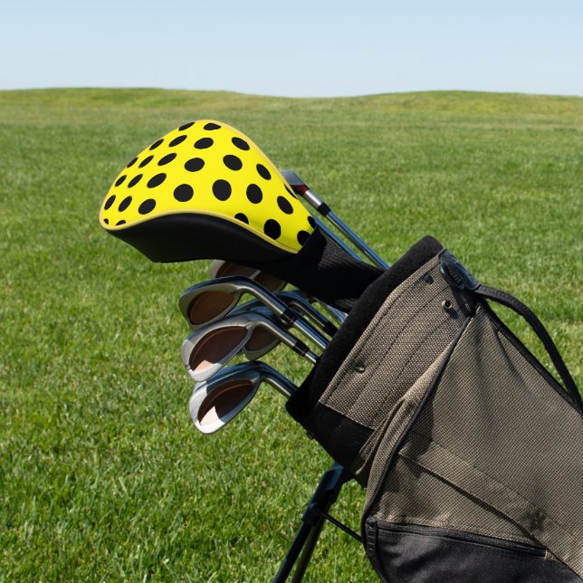 Chic Yellow Golf Head Cover with Black Dot Pattern Headcover (In SItu)