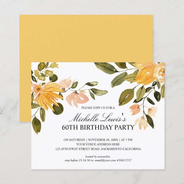 Chic Yellow green floral 60 TH BURTHDAY PARTY (Vorne/Hinten)