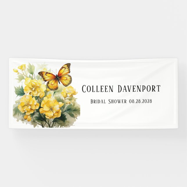 Chic Yellow Hydrangea Butterfly Brautparty Banner (Horizontal)