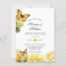 Chic Yellow Hydrangea Butterfly Wedding Einladung