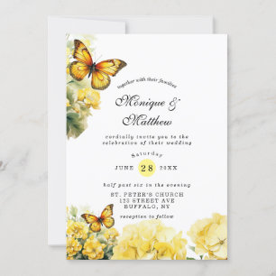 Chic Yellow Hydrangea Butterfly Wedding Einladung