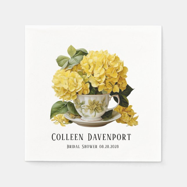 Chic Yellow Hydrangea Teacup Brautparty Serviette (Vorderseite)