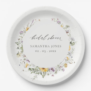 Chic Yellow Lilac Wildblume Wreath Brautparty Pappteller