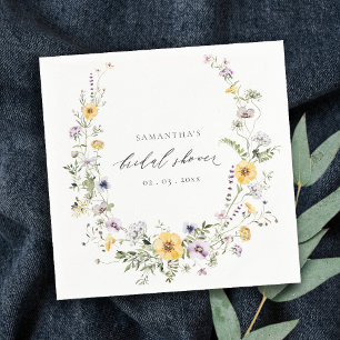 Chic Yellow Lilac Wildblume Wreath Brautparty Serviette