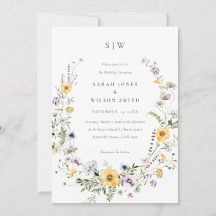 Chic Yellow Lilac Wildblume Wreath Wedite Einladun Dankeskarte