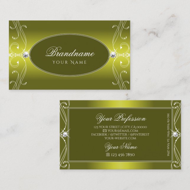 Chic Yellow Mustard Verziert Sparkle Jewels Orname Visitenkarte (Vorne/Hinten)