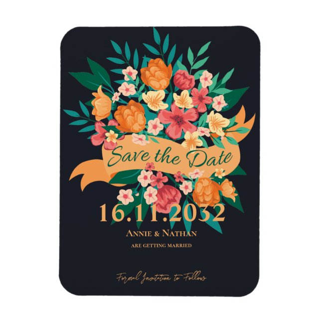 Chic Yellow Orange Florals Wedding Save the Date Magnet (Vertikal)