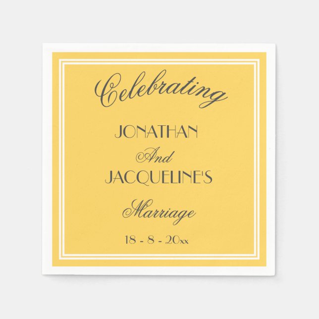 Chic Yellow Personalisiert Names Wedding Napkins Serviette (Vorderseite)