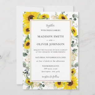 Chic Yellow Sunflower Floral Gold Rahmen Wedding Einladung