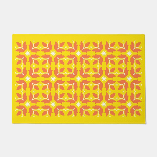 Chic Yellow Tile Blume Muster große Tor Mat Fußmatte (Vorderseite)