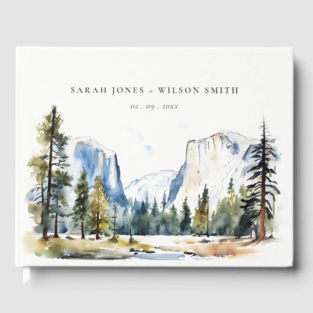 Chic Yosemite National Park CA Wasserfarbenhochzei Gästebuch (Vorderseite)