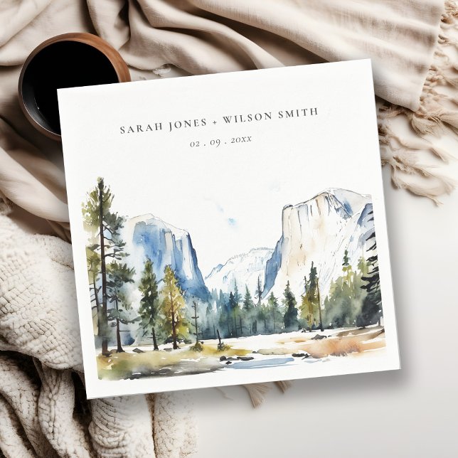 Chic Yosemite National Park CA Wasserfarbenhochzei Serviette (Von Creator hochgeladen)