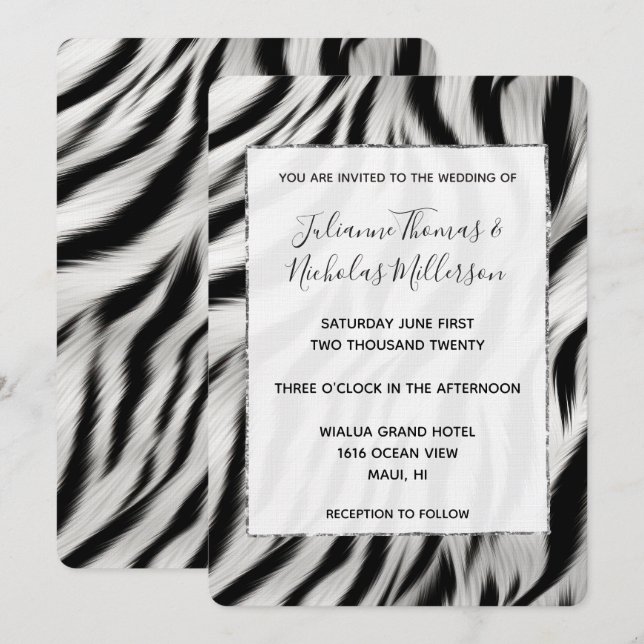 Chic Zebra Animal Print Wedding Einladung (Vorne/Hinten)
