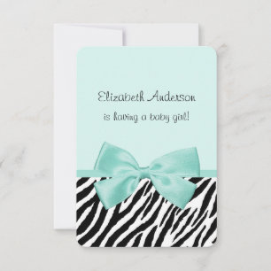 Chic Zebra Aqua Mint Ribbon Girl Babydusche Einladung