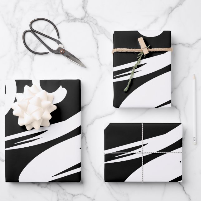 Chic Zebra Black & White Geschenkpapier Set (Vorderseite)