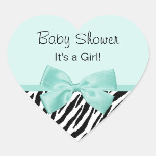Chic Zebra Mint Ribbon Girly Babydusche Herz-Aufkleber