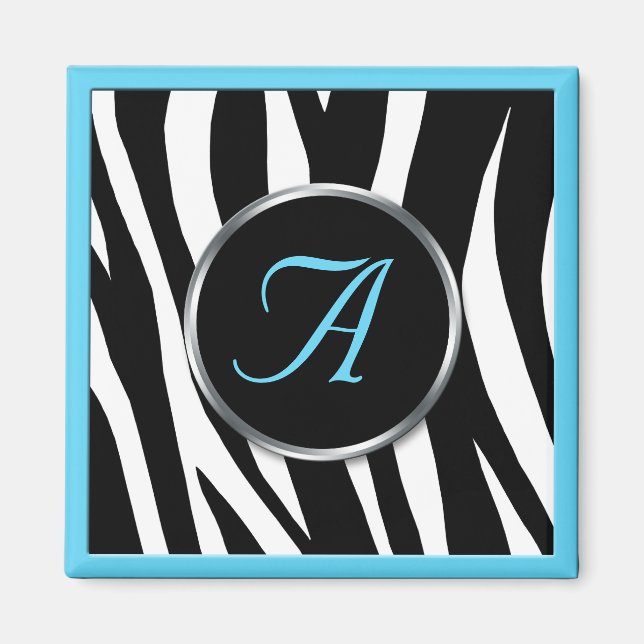 Chic Zebra Print Aqua Blue Monogram Magnet (Vorne)