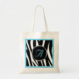 Chic Zebra Print Aqua Blue Monogram Toag Tragetasche