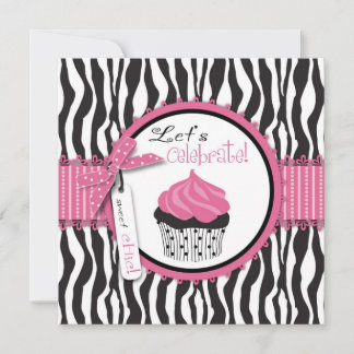Chic Zebra Print Cupcake Birthday Einladung