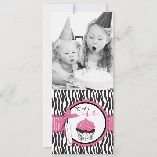 Chic Zebra Print & Cupcake Birthday Foto Vorlage (Vorderseite)