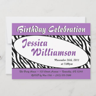 Chic Zebra Print Oval Lila Geburtstag Einladungen