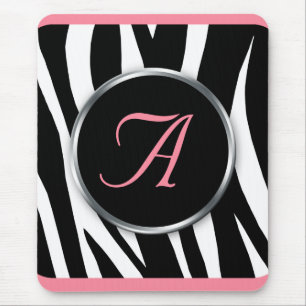 Chic Zebra Print Pink Monogram Mousepad