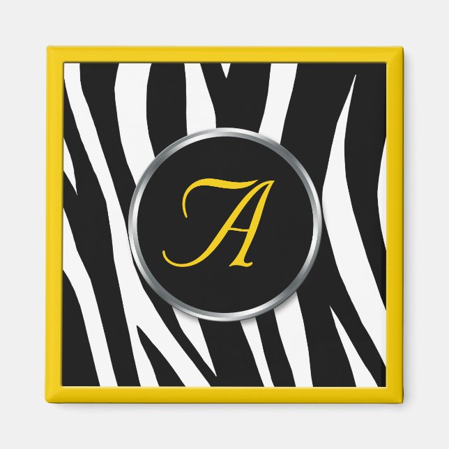 Chic Zebra Print Yellow Monogram Magnet (Vorne)