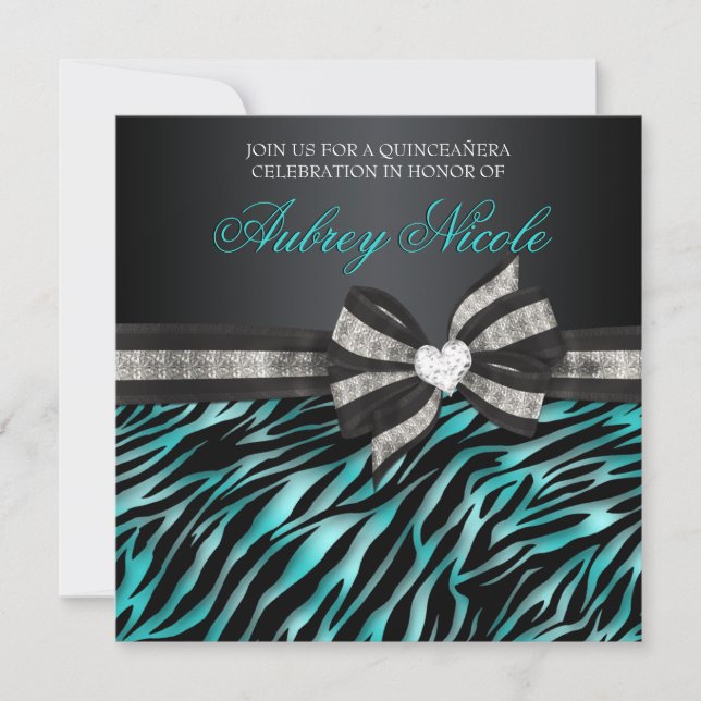 Chic Zebra Quinceañera Einladung mit Juwelierbraun (Vorderseite)