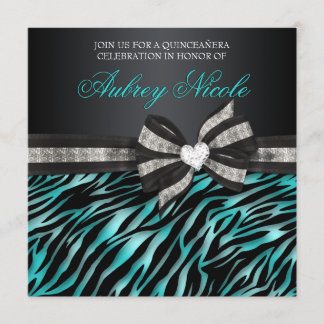 Chic Zebra Quinceañera Einladung mit Juwelierbraun