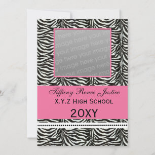 chic zebra rose Graduation photo Invitation