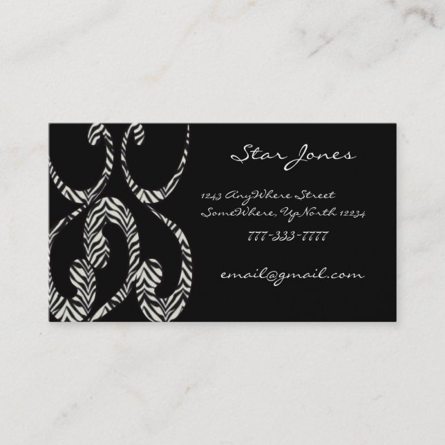 Chic Zebra Wirbel Business Cards Visitenkarte (Vorderseite)