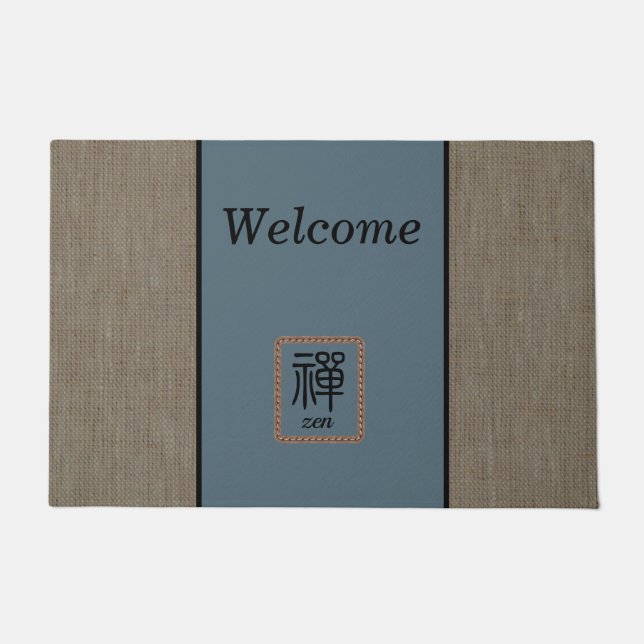 Chic Zen Burlap Druck Begrüßung braun blau anpasse Fußmatte (Vorderseite)