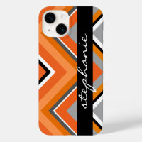 Chic Zickzack Muster Schwarz Grau Orange mit Name