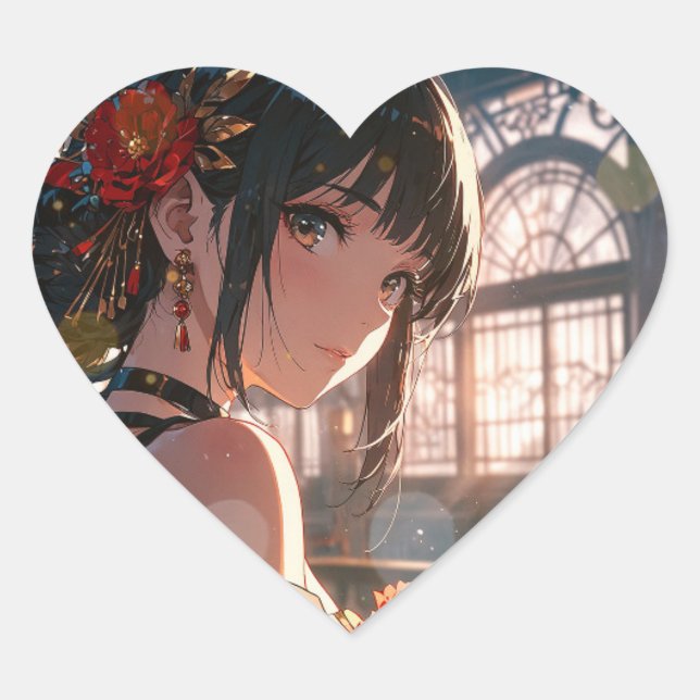 Chica con flores Herz-Aufkleber (Vorderseite)