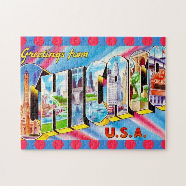 Chicago 11x14 farbenfrohes Postkarten-Puzzle (Horizontal)