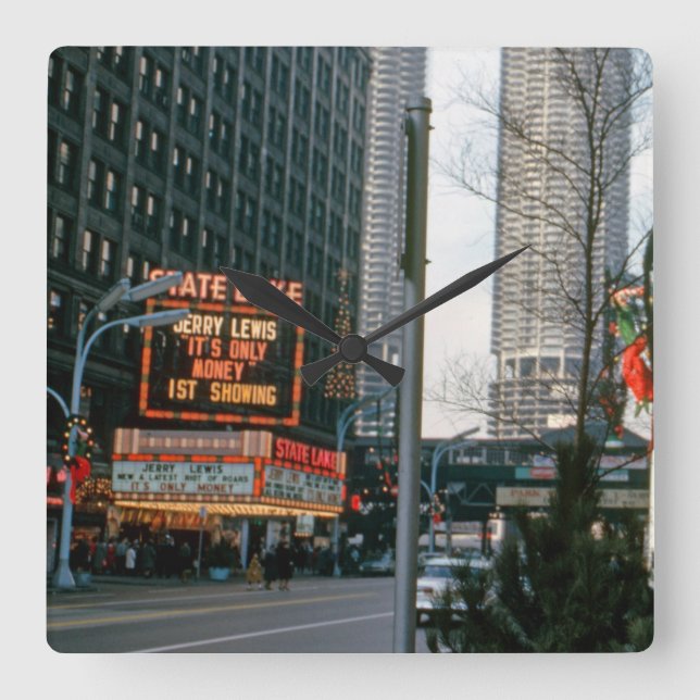 Chicago 1967 State Lake Theater Jerry Lewis Quadratische Wanduhr (Vorderseite)